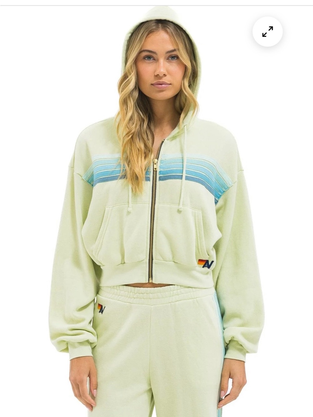 Bright Pastel Green Zip-Up Hoodie with Blue Stripe Detail